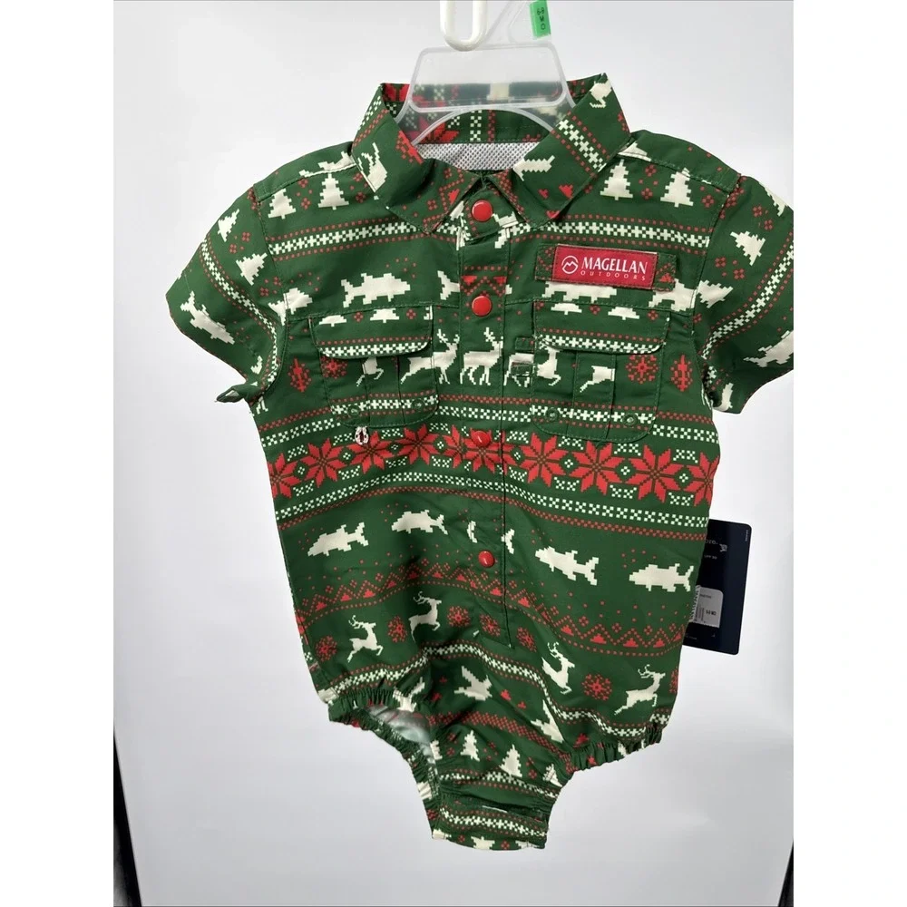 NWT Magellan Outdoors 6-9 Months Short Sleeve Holiday Fishing One Piece W/Snaps‎